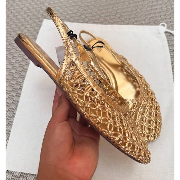 ZARA Metallic Ballet Flats NWT Gold Slingback Size 10 - Picture 8 of 15